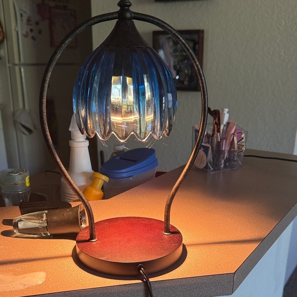 Blue Glass Tulip Table Lamp - Vintage Style
